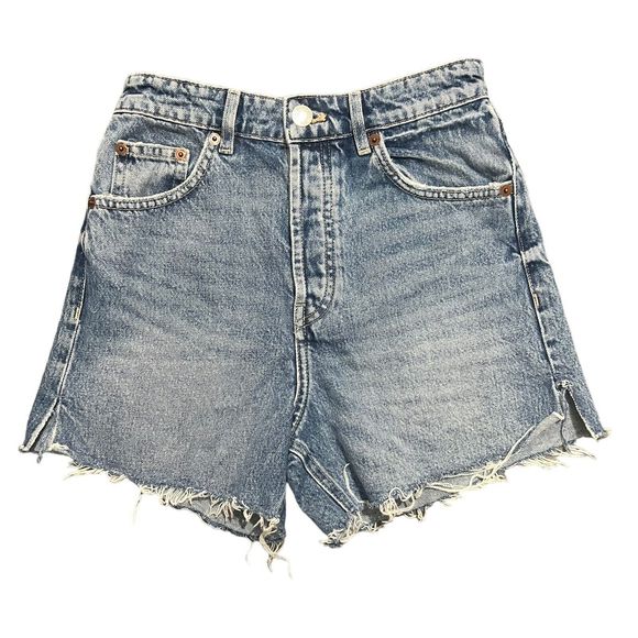 Zara Pants - Zara Womens High Rise Blue Distressed Shorts Size - US 4